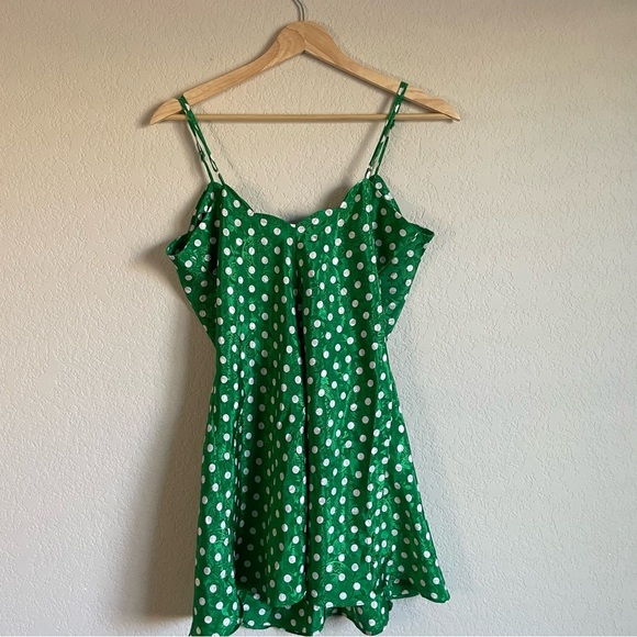 Vintage Victoria's Secret Gold Label Green Polkadot Slip Nightgown Medium - Picture 4 of 10